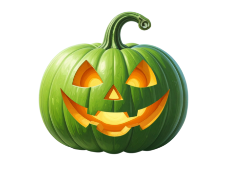 Cartoon Green Jack-O’-Lantern PNG – Halloween Pumpkin Illustration Transparent Background