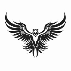 Naklejka premium Abstract bird of prey with spread wings striking black silhouette