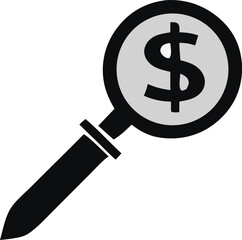 Magnifying glass focusing on dollar sign symbol financial search and analysis concept