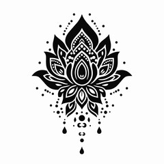 Intricate black and white lotus flower drawing decorative mandala silhouette