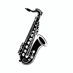 Naklejka premium Saxophone's elegant shape with a captivating black and white instrument silhouette