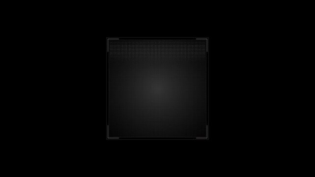 Video footage of futuristic black white digital screening frame glowing minimal grid design on dark background, perfect for sci fi interface, modern display, cinematic tech screen visuals.