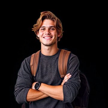 Smiling student with backpack animation isolated asset, transparent 4K video, alpha channel, ProRes 4444