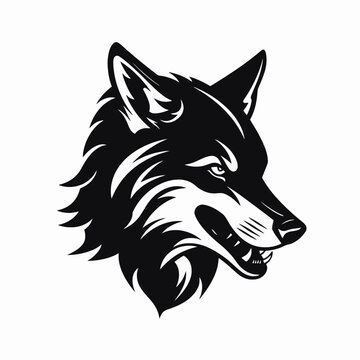 Powerful wolf head with fierce eyes creates a striking vector silhouette