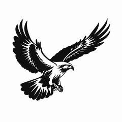 Obraz premium Majestic eagle soars through the sky, powerful bird in monochrome silhouette