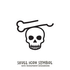 Skull and Bone Icon Symbol Vector Illustration in Black and White