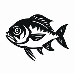 Fototapeta premium Artistic black graphic detailed swimming fish vector on a white background silhouette