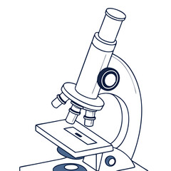 Detailed Line Art Illustration of a Compound Microscope.