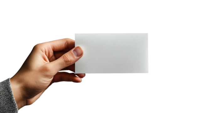 Hand holding a blank business card for presentation, advertisement, or a message.