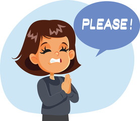 Girl Pleading Pretty Please Vector Cartoon Illustration. Child being polite in expressing her wishes and needs 
