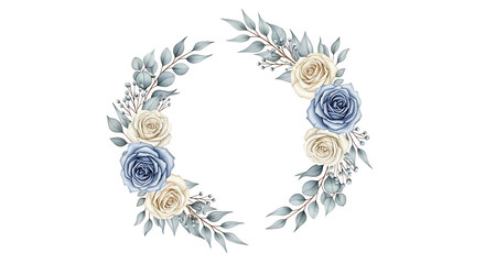 Elegant Watercolor Floral Frame with Blue and Beige Roses for Wedding Invitations and Designs