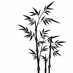 Obraz premium Elegant bamboo stalks with leaves illustrated in black vector silhouette