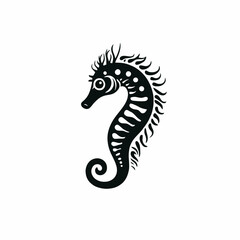 Fototapeta premium Ornate stylized seahorse drawing in minimal vector black and white silhouette