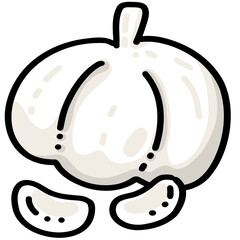 Cute White Garlic Cartoon with Cloves