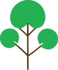 Stylized green tree with three round canopies representing nature growth and healthy environment for design projects