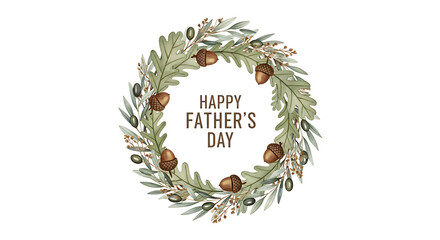 Happy Father's Day Watercolor Floral Frame with Acorns and Leaves