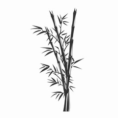 Fototapeta premium Elegant botanical zen bamboo stems with leaves vector art silhouette