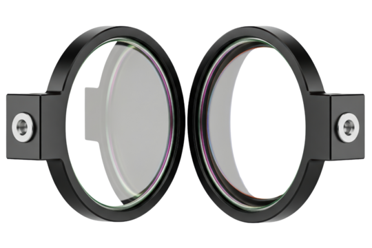 Pair of round industrial-style goggles with clear lenses isolated on a transparent background