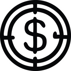 Dollar sign in target icon representing financial goals aiming for success and profit investment objectives strategy finance