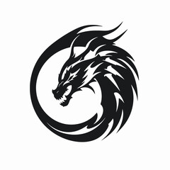 Naklejka premium Circular dragon logo graphic, mythical and bold, black silhouette