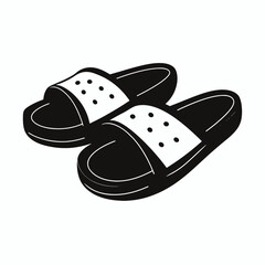 Simple black and white slides footwear vacation vector drawing silhouette