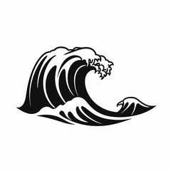 Powerful ocean wave cresting monochrome design isolated vector illustration silhouette