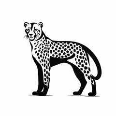 Standing monochrome detailed wild cheetah graphic vector design animal silhouette