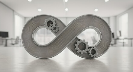 Infinite Loop of Gears and Workflow in a Modern Office: Symbolizing Continuous Business Process and Development