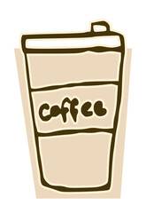 Simple illustration art of a coffee takeaway cup with handwritten text. Perfect for café branding, menu design, packaging, posters, stickers, and digital artwork.