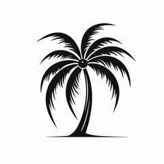 Obraz premium Tropical single black coconut palm tree logo vector silhouette