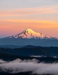 Fototapeta premium Mountain Sunset View from Distant Ridge