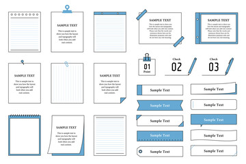 メモ　ノート　文房具　付箋　ペン　イラスト　ベクター　クリップ　マスキングテープ　フレーム　セット