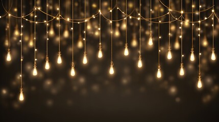 Warm, golden Edison-style lights strung across a dark backdrop, creating a festive and inviting ambiance.