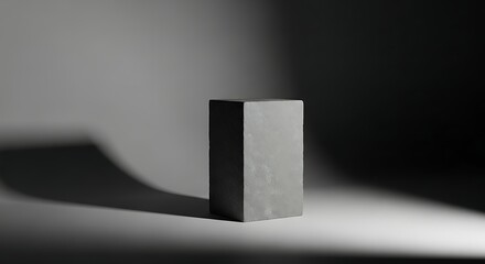 Minimalist Grey Cuboid Bathed in Stark Chiaroscuro Light, Creating Dramatic Shadows.
