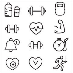 Fitness and Workout Icon Set in Modern Line Style Gym Health and Wellness Elements for Web and Mobile Design Projects