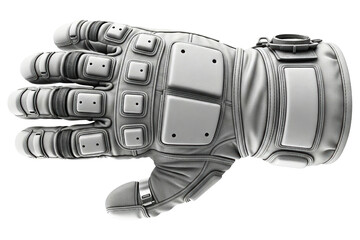 Futuristic armored science fiction glove for a space suit isolated on a transparent background