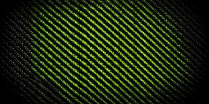 Diagonal textured lines of bright green against a dark black background gradient