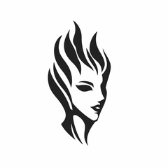 Elegant beauty with flame hair artistic graphic face vector silhouette