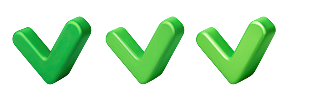 Three dimensional green check marks on a black background