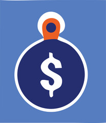 Modern dollar sign emblem on blue background represents financial success and wealth accumulation