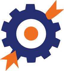 Industrial cogwheel symbol with target and ribbon elements symbolizing precision engineering and achievement