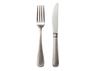 Elegant silver fork and knife on black background, Isolated On White Background, Png Transparent