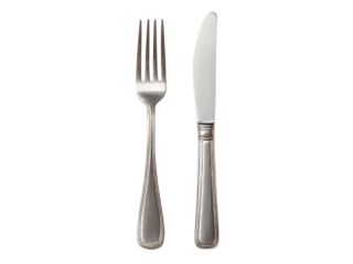 Elegant silver fork and knife on black background, Isolated On White Background, Png Transparent