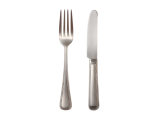 Elegant silver fork and knife on black background, Isolated On White Background, Png Transparent