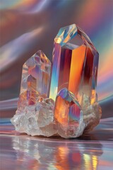 Colorful crystal cluster on iridescent surface