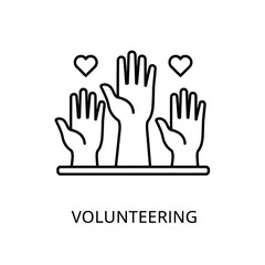 Obraz premium Volunteering icon with hands and hearts on a white background