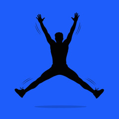 Dynamic Silhouette Jumping Athlete, Sports Illustration, Minimalist Design, Bold Blue Background