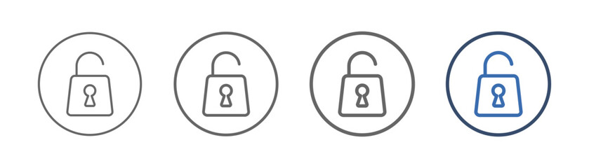 
outline icon set open access with circle design and open padlock