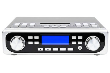 Modern digital stereo receiver with an amplifier and media player isolated on a transparent background