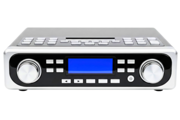 Modern digital stereo receiver with an amplifier and media player isolated on a transparent background